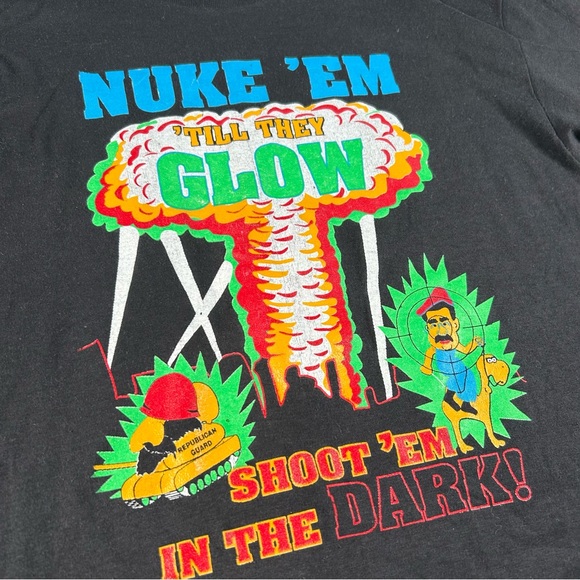 Vintage Nuke 'Em Till They Glow Shirt Mens XL Black 90s Pro War Shoot Em In Dark - Picture 3 of 8